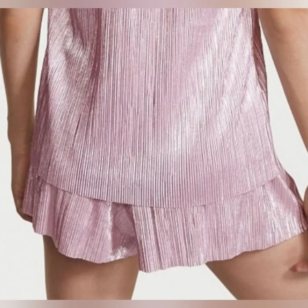 VTG Victoria's Secret Pink Metallic Foil Pleated Plisse Tap Sleep Shorts, Sz S